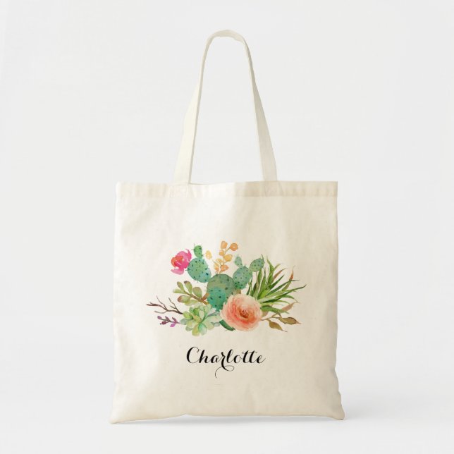 Cactus,Custom Name Wedding|Personalized Braidsmaid Tote Bag (Front)