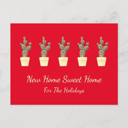 Cactus Cute Modern Christmas New Address Moving Postcard