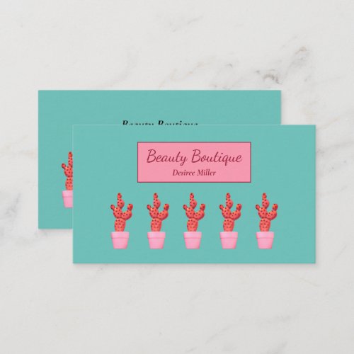 Cactus Cute Modern Teal Pink Beauty Boutique Business Card
