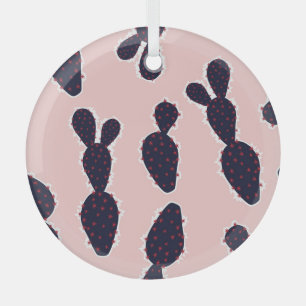 Cactus Cuteness: Sweet Pastel Patterns Glass Ornament