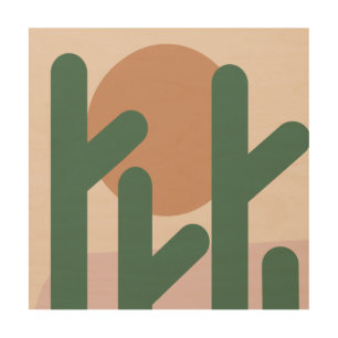 Cactus Desert Bohemian Sunset Pattern Wood Wall Art