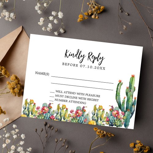Cactus desert florals wedding response RSVP Note Card