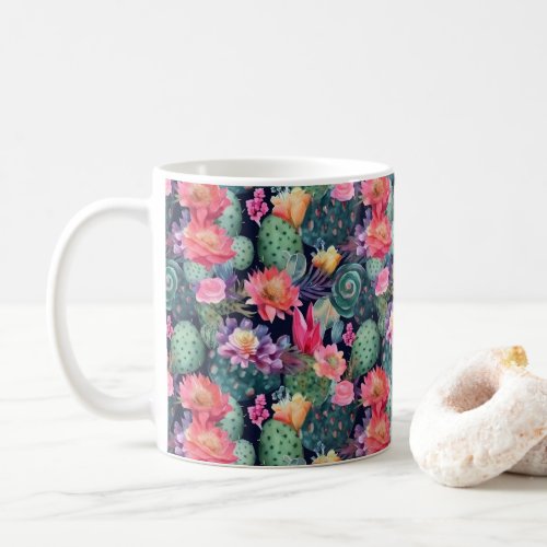Cactus desert flower succulent watercolor pattern coffee mug