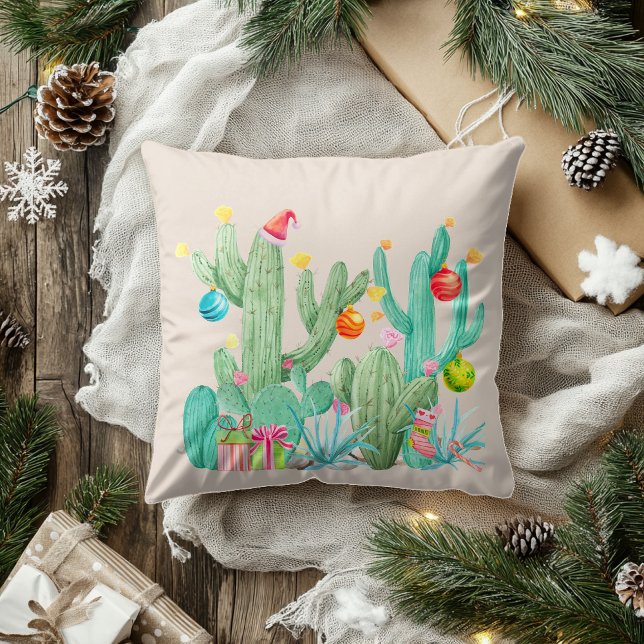 Cactus Desert Holiday Christmas Southwest Decor Throw Pillow (Creator Uploaded)