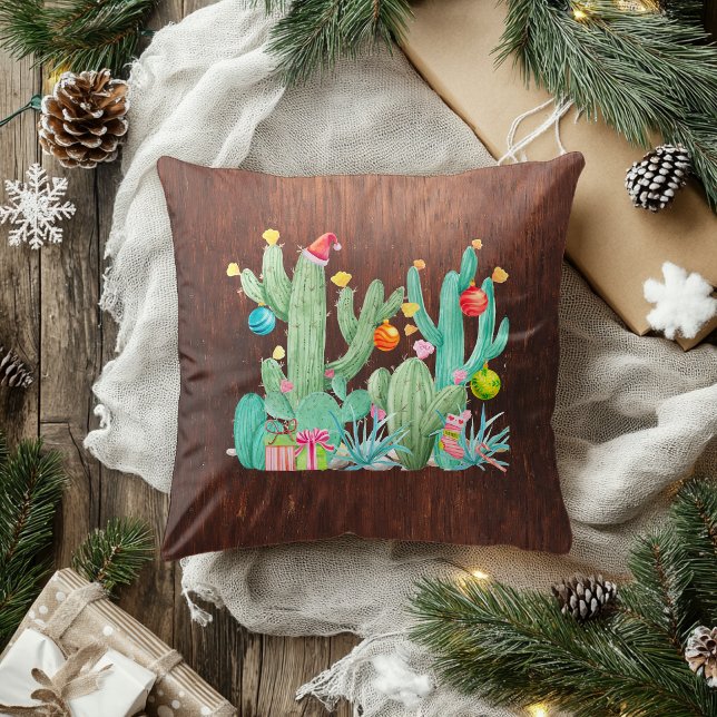Cactus Desert Holiday Christmas Southwest Western Throw Pillow (Creator Uploaded)
