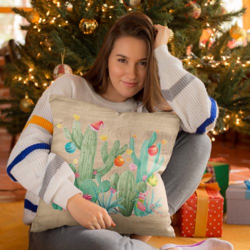 Cactus Desert Holiday Christmas Southwest Western Throw Pillow