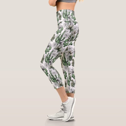 Cactus Desert Pattern Capri Leggings