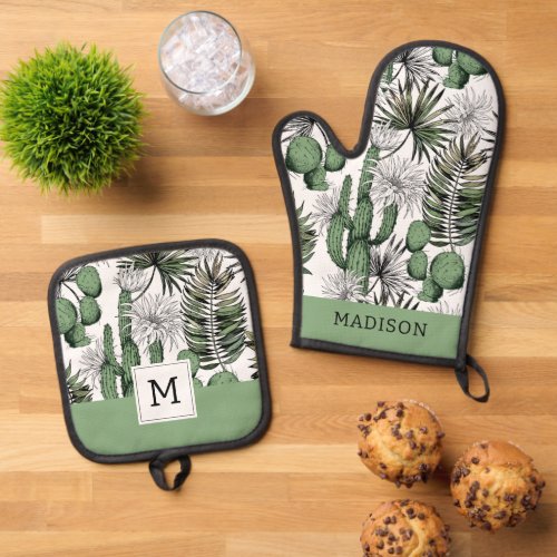 Cactus Desert Pattern Oven Mitt  Pot Holder Set