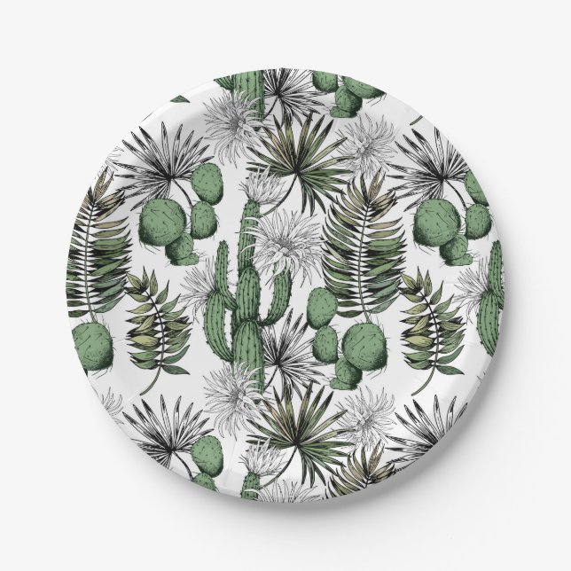 Cactus Desert Pattern Paper Plates (Front)