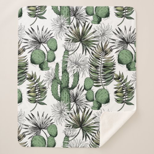Cactus Desert Pattern Sherpa Blanket
