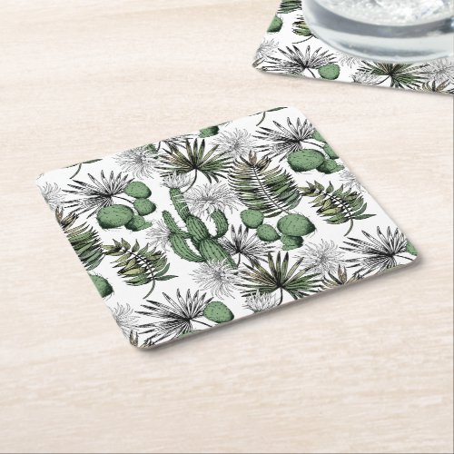 Cactus Desert Pattern Square Paper Coaster