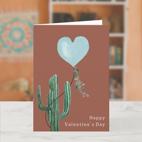 Cactus Desert Pun Terracotta Blue Valentines Day Card