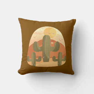 Cactus Desert With Sun Throw Pillow