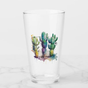 Cactus design with colorful splatters glass