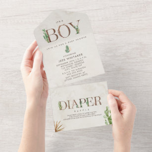 Cactus Diaper Raffle Boy Baby Shower All In One Invitation