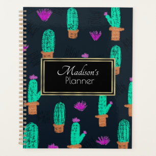 Cactus Doodle Pattern Monogrammd Planner