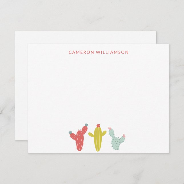 Cactus Drawing in Red Personalized Stationery    Note Card (Front/Back)