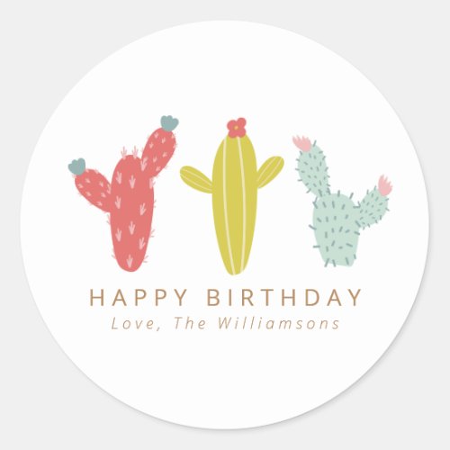 Cactus Drawing in Red Personalized Thank You Classic Round Sticker