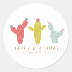 Cactus Drawing in Red Personalized Thank You Classic Round Sticker