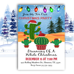 Cactus Dreaming Of White Christmas Party  Invitation