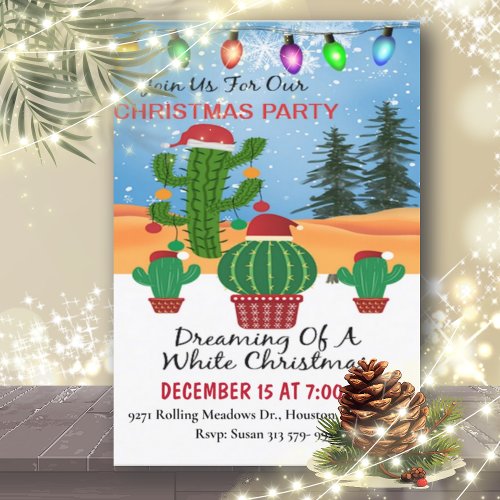 Cactus Dreaming Of White Christmas Party  Invitation
