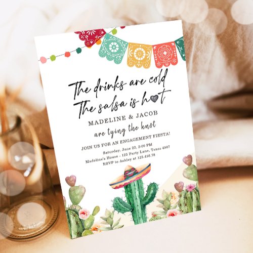 Cactus Drink Cold Salsa Hot Knot Engagement Fiesta Invitation