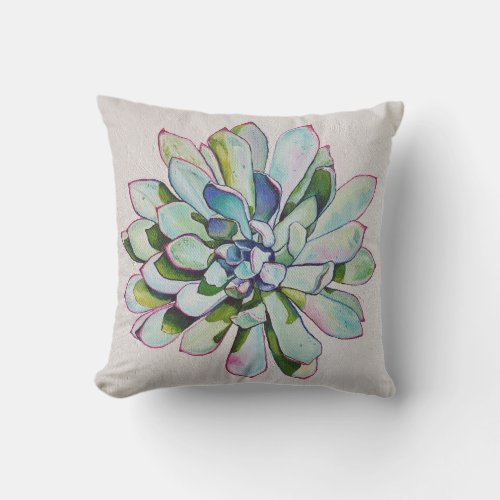 Cactus earthy natural tones oil painting outdoor pillow