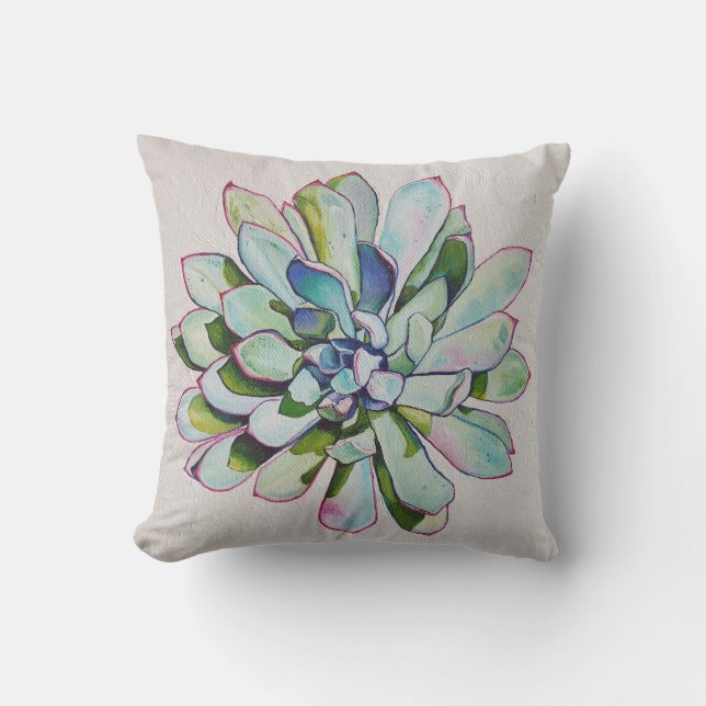 Cactus earthy natural tones oil painting outdoor pillow (Front)