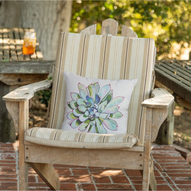 Cactus edged with Quinacridone Magenta oil paintin Outdoor Pillow (Chair)
