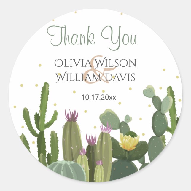 Cactus Elegant Wedding   Classic Round Sticker (Front)