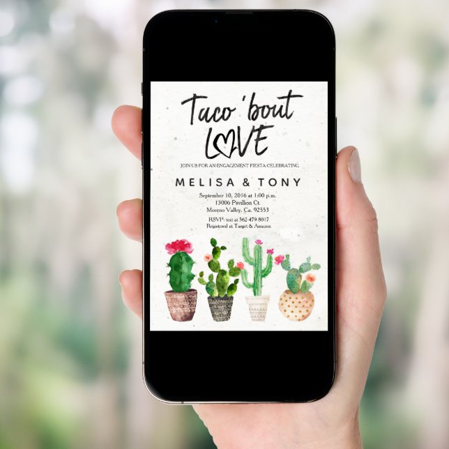 Cactus engagement party Invitation Taco Bout Love (Front Digital)