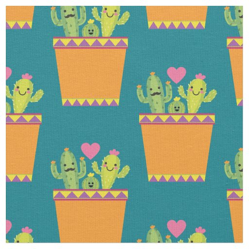 Cactus Family Cute Southwest Succulent Plants Fabric