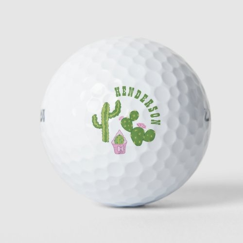 Cactus Family Personalized Green and Pink Template Golf Balls