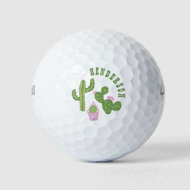 Cactus Family Personalized Green and Pink Template Golf Balls (Front)