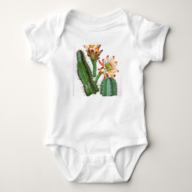 Cactus Family Vintage Botanical Print Baby Bodysuit (Front)
