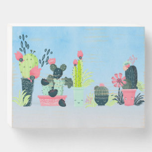 Cactus Family Watercolor Wooden Box Sign