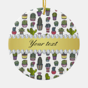 Cactus Faux Gold Bling Diamonds Ceramic Ornament
