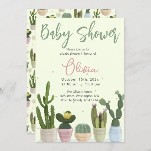 Cactus Fiesta Baby Shower  Invitation