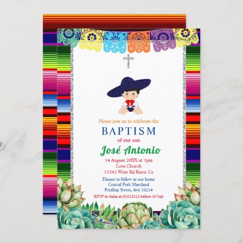 Cactus Fiesta Baptism for Boy Invitation