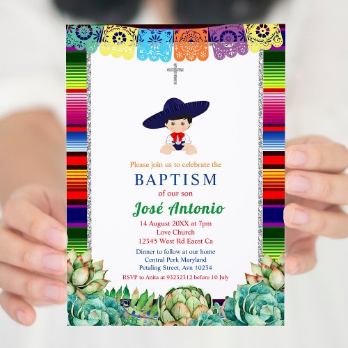 Cactus Fiesta Baptism for Boy Invitation