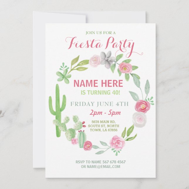 Cactus Fiesta Birthday Cacti Mexico Invitation (Front)