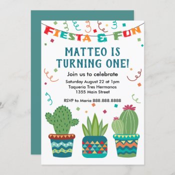 Cactus Fiesta Birthday Party First Year One Year Invitation by cbendel at Zazzle