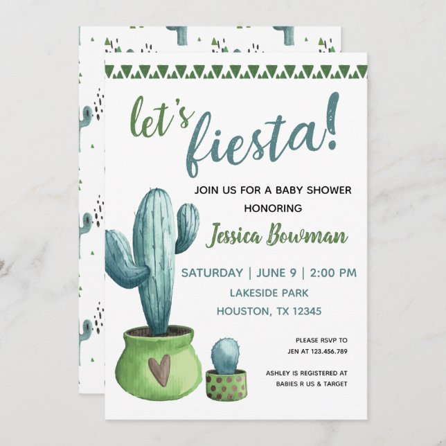 Cactus Fiesta Boy Baby Shower Invitation (Front/Back)
