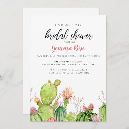 Cactus fiesta bridal shower invitation