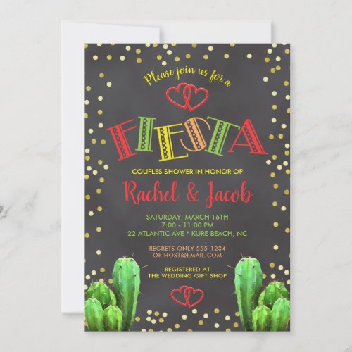 Cactus Fiesta Couples Shower Brights on Chalkboard Invitation