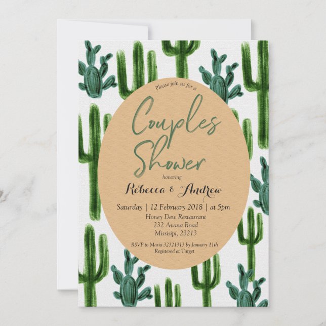 Cactus Fiesta Couples Shower Invitation Green (Front)