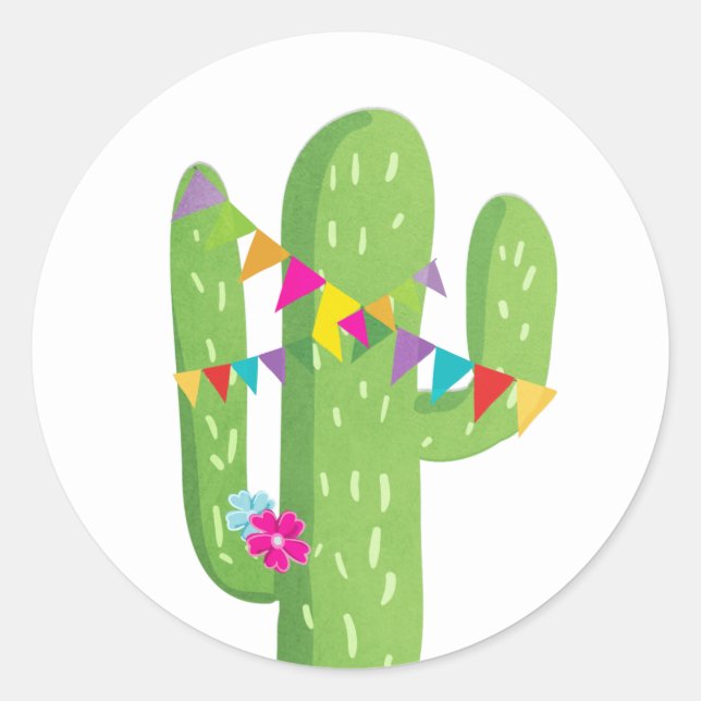 Cactus fiesta favor tag Sticker Mexican party (Front)