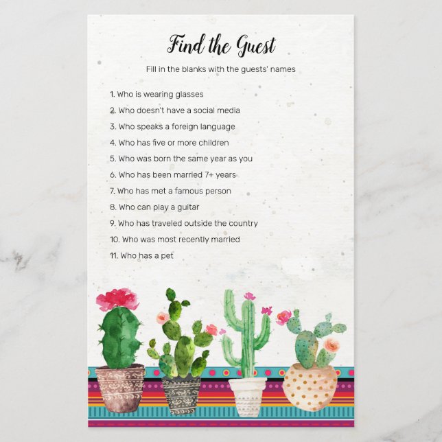 Cactus Fiesta Find the Guest game (Front)