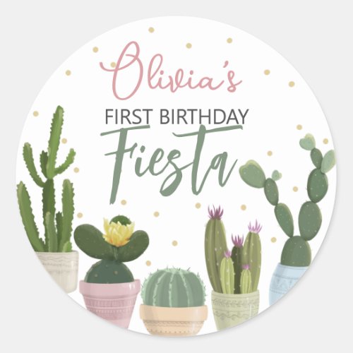 Cactus Fiesta First Birthday  Classic Round Sticker