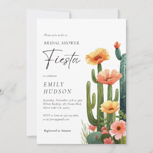 Cactus Fiesta Floral Bridal Shower Invitation